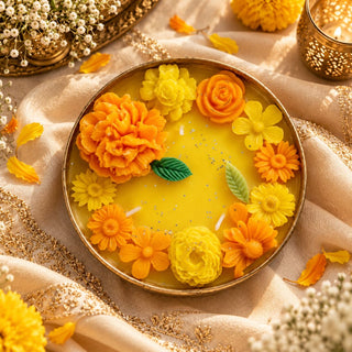 Marigold Floral Urli Candle - 5 inch Urli
