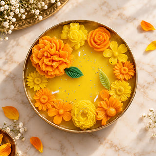 Marigold Floral Urli Candle - 5 inch Urli