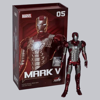 Marvel Iron Man Mark V action figure with packaging on a gray background