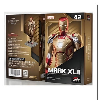 Marvel Iron Man Mark XLII action figure packaging with detailed design on a white background