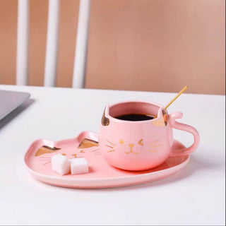 Cat Mug Gift Set - Mug with Tray and Spoon
