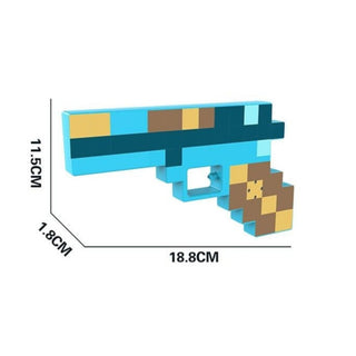 Pixel Block Toy Gun - Minecraft Inspired gun with size details