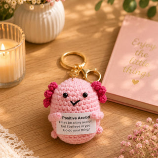 Positive Axolotl Crochet Keychain 