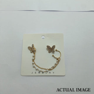 Butterfly Ear Stud with Pearl Chain Cuff – Elegant Single Statement Earring