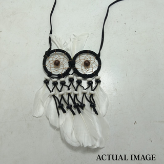 Monochrome Owl Dreamcatcher – Handmade Boho Wall Hanging with Feathers