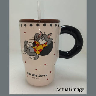 Tom And Jerry Ceramic Mug With Straw
