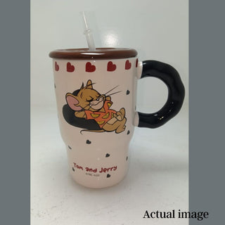 Tom And Jerry Ceramic Mug With Straw
