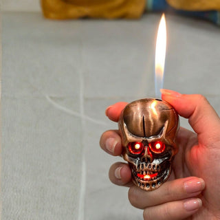 Skull Shaped Butane Lighter Copper - Lit up