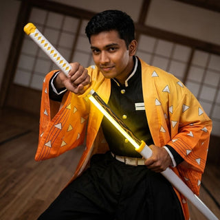 Zenitsu Agatsuma Nichirin Sword Replica – 104 cm Wooden Cosplay Katana LED