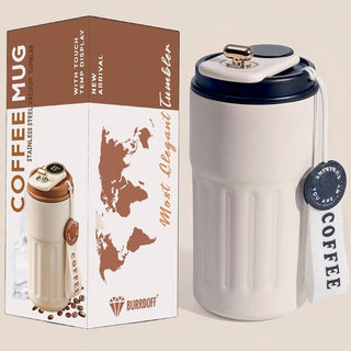 Portable Coffee Travel Tumbler | Thermal Flask with Strap, Temperature Display Lid
