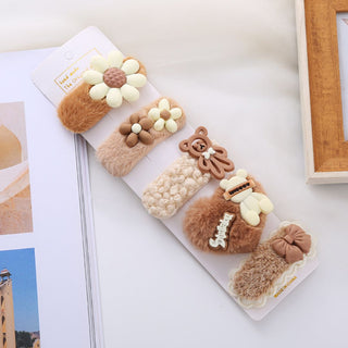 Korean Style Floral Plush Hair Clip Set