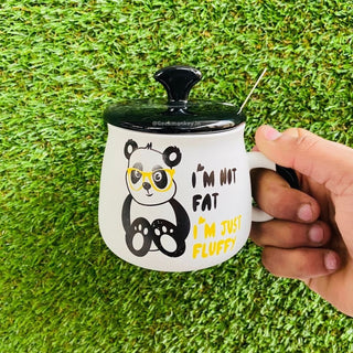 Fluffy Panda Mug - Mug with lid and Spoon