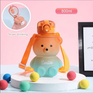 Cute Teddy Water Bottle For Kids with 800 ml Sipper [Dual Shade]