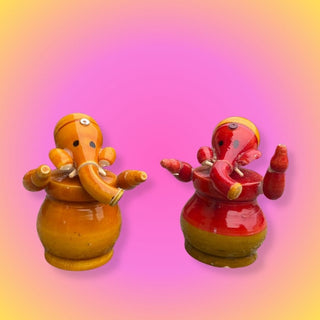 Wooden Ganesh Idol | Handmade Etikoppaka Car Dashboard Idol (Random Color)