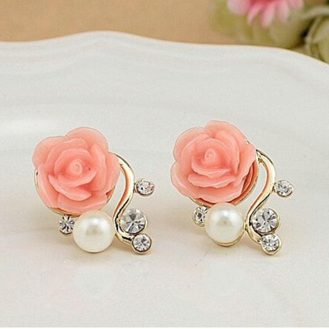 Crunchy Fashion Jewellery Gold Plated Traditional RoseFloral Stud Earrings  For Girls  Women  Gifts for Women Girls Friend Wife  Amazonin  Fashion