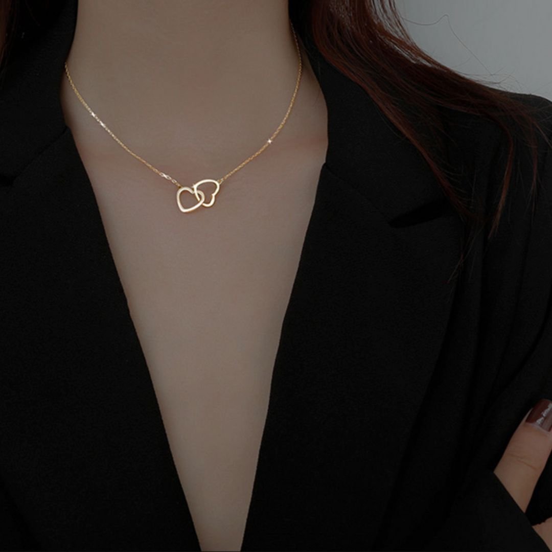 Entangled Hearts Necklace  Twin Heart Necklace in Gold Color for