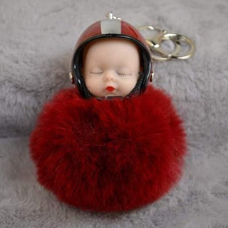 Cute Sleeping Doll with Helmet Keychain