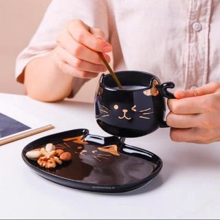 Cat Mug Gift Set - Mug with Tray and Spoon