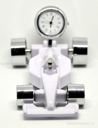 White f1 racer desk clock front