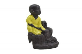 Back-Flow Monk Incense Burner With 10 Cones (Yellow)